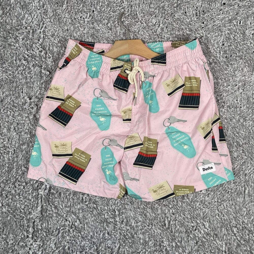 Duvin Design Swim Trunks Men's Size Medium Multicolor Pink Graphic Print Beach